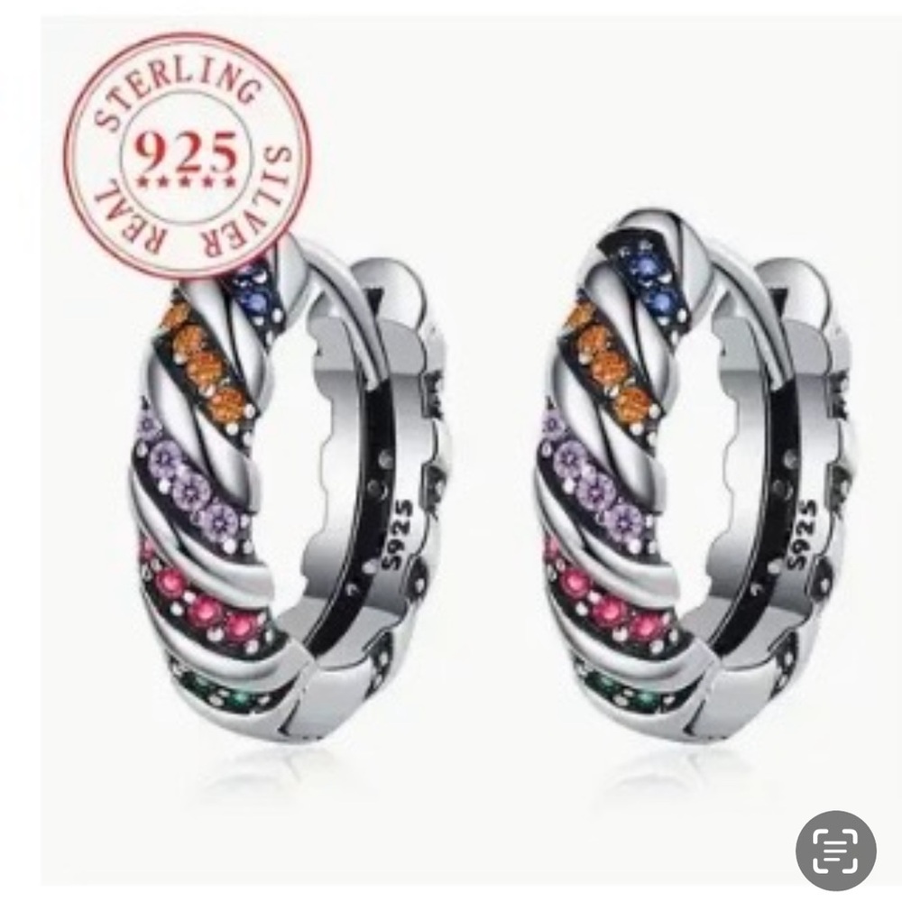 Sterling Silver Multicolor Hoop Earrings
